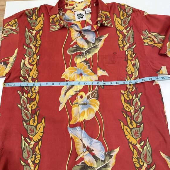 Hilo Hattie Mens Hawaiian Shirt Size Large Floral 100% Silk Short Sleeve FLAW - Picture 9 of 11